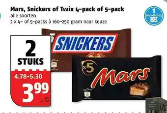 Poiesz Mars, Snickers Of Twix 4-Pack Of 5-Pack aanbieding