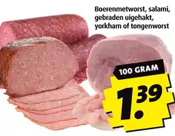 Boni Boerenmetworst, salami, gebraden uigehakt, yorkham of tongenworst aanbieding