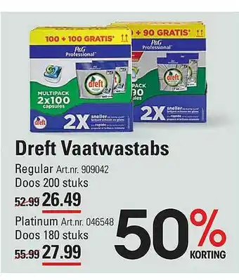 Sligro Dreft Vaatwastabs Regular Of Platinum 50% Korting aanbieding