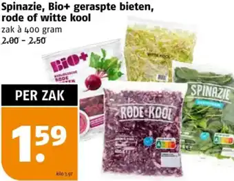 Poiesz Spinazie, Bio+ geraspte bieten, rode of witte kool aanbieding