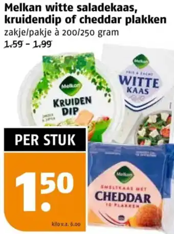 Poiesz Melkan witte saladekaas, kruidendip of cheddar plakken aanbieding