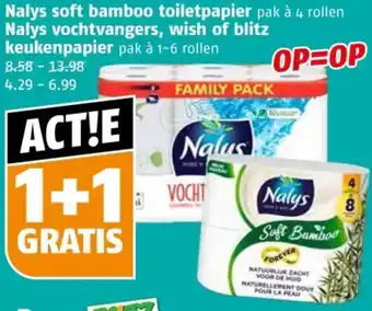 Poiesz Nalys soft bamboo toiletpapier, Nalys vochtvangers, wish of blitz keukenpapier aanbieding