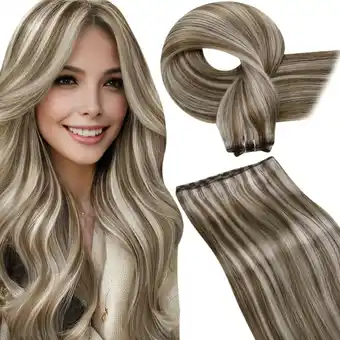 Amazon LaaVoo Weft Hair Extensions Real Human Hair Lichtbruin En Wit Blond Gemarkeerd 50cm 100g #p8/60 aanbieding