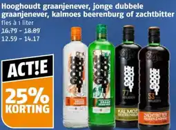 Poiesz Hooghoudt graanjenever, jonge dubbele graanjenever, kalmoes beerenburg of zachtbitter aanbieding