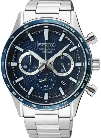 Amazon SEIKO Heren analoog kwarts horloge met roestvrij stalen armband SSB445P1, blauw, armband aanbieding