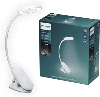 Amazon Philips Forys Clip draagbare tafellamp, 5W, koud wit, wit, incl. accu aanbieding