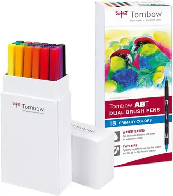 Amazon Tombow ABT-18P-1 Dual Brush Viltstift, Met Twee Punten, 18-Delig, Primaire Kleuren, Meerkleurig aanbieding