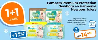 Trekpleister Pampers Premium Protection MAXI PACK NewBorn en Harmonie Newborn luiers aanbieding