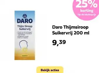 Plein.nl Daro Thijmsiroop Suikervrij 200 ml aanbieding