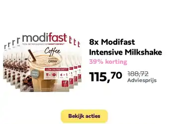 Plein.nl 8x Modifast Intensive Milkshake aanbieding