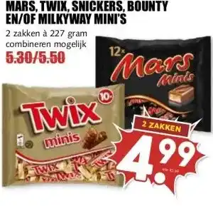 MCD Supermarkt MARS, TWIX, SNICKERS, BOUNTY EN/OF MILKYWAY MINI'S aanbieding