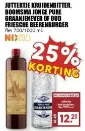 MCD Supermarkt JUTTERTJE KRUIDENBITTER, BOOMSMA JONGE PURE GRAANJENEVER OF OUD FRIESCHE BEERENBURGER aanbieding