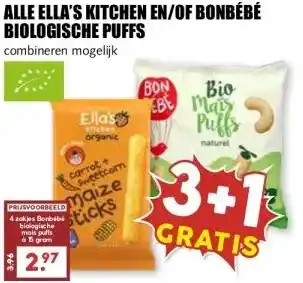 MCD Supermarkt ALLE ELLA'S KITCHEN EN/OF BONBÉBÉ BIOLOGISCHE PUFFS aanbieding