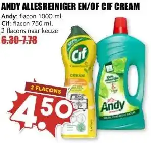 MCD Supermarkt ANDY ALLESREINIGER EN/OF CIF CREAM aanbieding