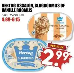 MCD Supermarkt HERTOG IJSSALON, SLAGROOMIJS OF VANILLE ROOMUS aanbieding