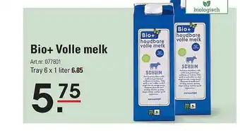 De Kweker Bio+ Volle Melk 6x1 liter aanbieding