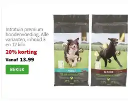 Intratuin Intratuin premium hondenvoeding. Alle varianten, inhoud 3 en 12 kilo. aanbieding