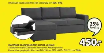 Jysk Mariager Slaapbank Met Chaise Longue 25% Korting aanbieding