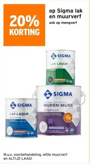 GAMMA 20% KORTING op Sigma lak en muurverf ook op mengverf aanbieding