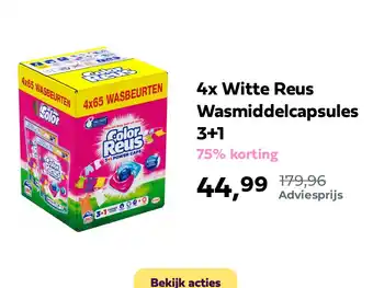 Plein.nl 4x Witte Reus Wasmiddelcapsules 3+1 aanbieding