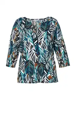 Wehkamp Paprika top met bladprint blauw/bruin/wit aanbieding