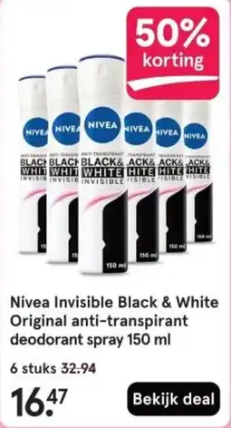 Etos Nivea Invisible Black & White Original anti-transpirant deodorant spray aanbieding