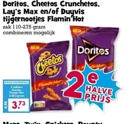 Boon`s Markt Doritos, Cheetos Crunchetos. Lay's Max en/of Duyvis tijgernootjes Flamin Hot aanbieding