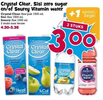 Boon`s Markt Crystal Clear, Sisi zero sugar en/of Sourcy Vitamin water aanbieding