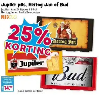 Boon`s Markt Jupiler pils, Hertog Jan of Bud aanbieding