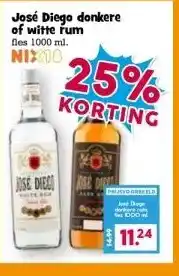 Boon`s Markt José Diego donkere of witte rum fles 1000 ml. NIX18 aanbieding