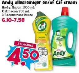 Boon`s Markt Andy allesreiniger en/of Cif cream Andy: flacon 1000 ml. aanbieding