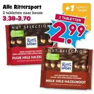 Boon`s Markt Alle Rittersport 2 tabletten naar keuze aanbieding