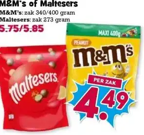 Boon`s Markt M&M's of Maltesers M&M's: zak 340/400 gram Maltesers: zak 273 gram aanbieding