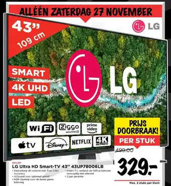 Vomar Voordeelmarkt LG Ultra HD Smart-TV 43" 43UP78006LB aanbieding