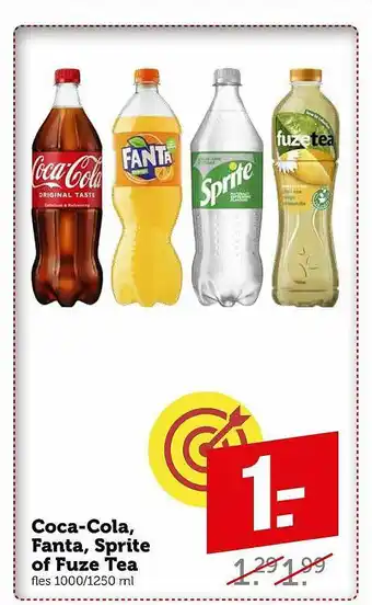 Coop Coca-Cola, Fanta, Sprite Of Fuze Tea 1000/1250 ml aanbieding