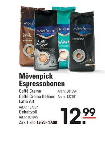 De Kweker Mövenpick Espressobonen Caffé Crema, Caffé Crema Italiano, Latte Art Of Gehaktvoll aanbieding