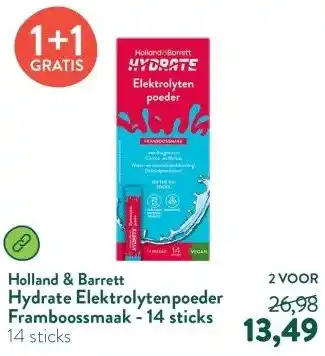 Holland & Barrett Hydrate Elektrolytenpoeder Framboossmaak - 14 sticks aanbieding