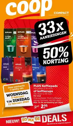 Coop PLUS Koffiepads of koffiecups aanbieding