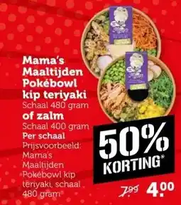 Coop Mama's Maaltijden Pokébowl kip teriyaki of zalm aanbieding