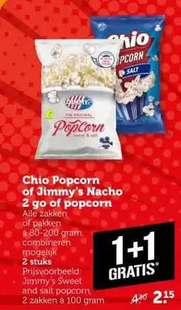 Coop Chio Popcorn of Jimmy's Nacho 2 go of popcorn aanbieding