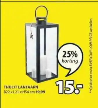 Jysk Thulit Lantaarn 25% Korting 22x21x54 cm aanbieding