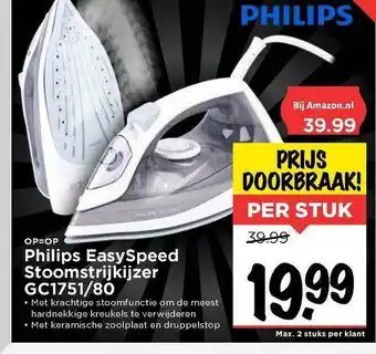 Vomar Voordeelmarkt Philips EasySpeed Stoomstrijkijkzer GC1751-80 aanbieding