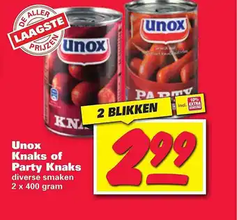 Nettorama Unox Knaks Of Party Knaks 2x400 gram aanbieding