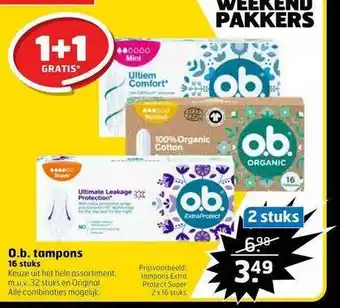 Trekpleister O.B. Tampons 16 Stuks 1+1 Gratis aanbieding