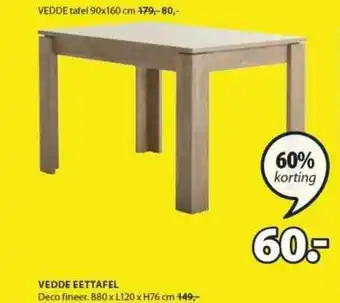 Jysk Vedde Eettafel 60% Korting 80x120x76 cm aanbieding