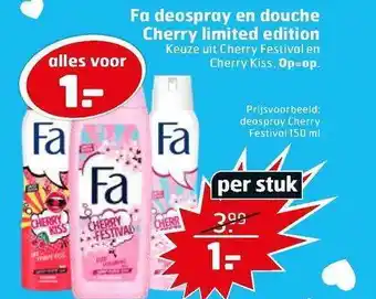 Trekpleister Fa deospray en douche cherry limited edition 150 ml aanbieding