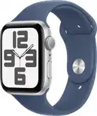 Bol.com Apple Watch SE 2024 GPS 44mm Silver Aluminium Case with Denim Sport Band - S/M aanbieding