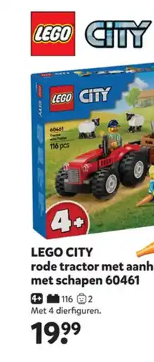 Intertoys LEGO CITY rode tractor met aanhanger met schapen 60461 aanbieding