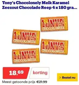 Bol.com Tony's Chocolonely Melk Karamel Zeezout Chocolade Reep 4 x 180 gram Chocola aanbieding