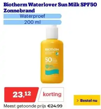 Bol.com Biotherm Waterlover Sun Milk SPF50 Zonnebrand aanbieding